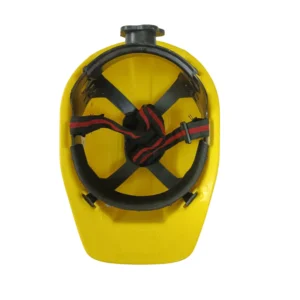 Industrial ratchet safety helmet with an adjustable ratchet suspension system for a secure and comfortable fit in construction and industrial workplaces.