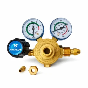 Arcflow double meter regulator with dual pressure gauges for oxygen and industrial gas welding applications