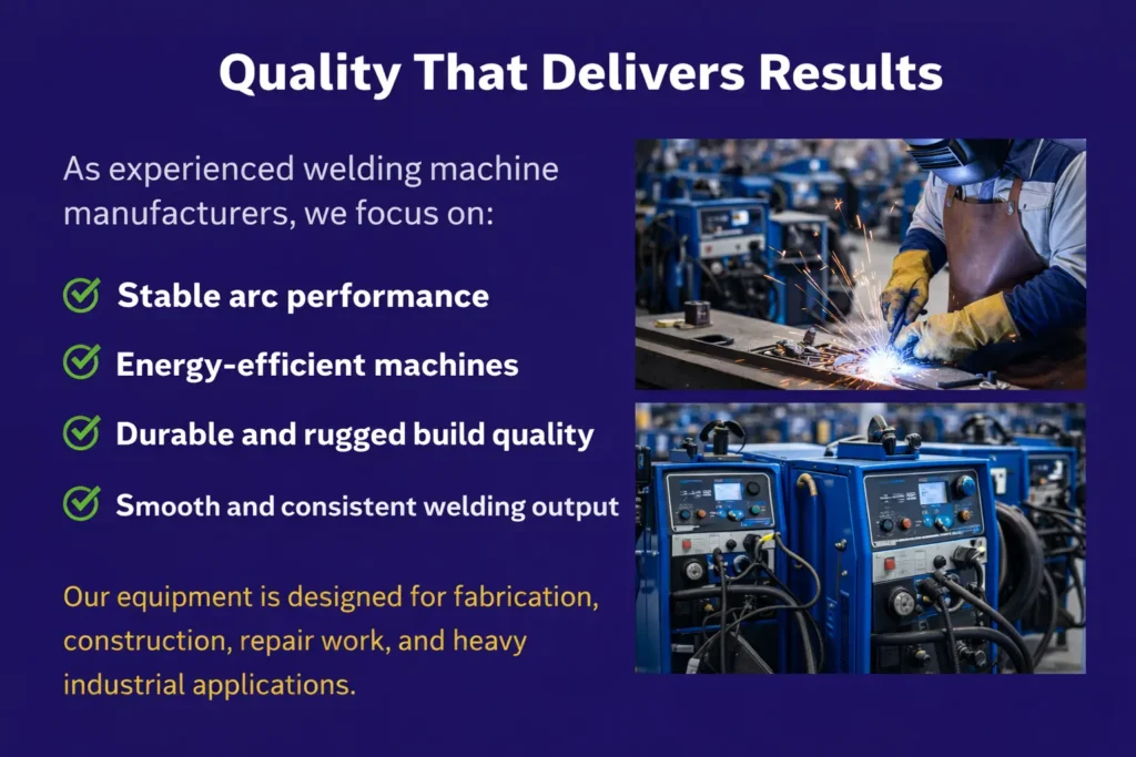 Arcflow welding machine manufacturers in India showcasing industrial welding equipment and fabrication workshop setup