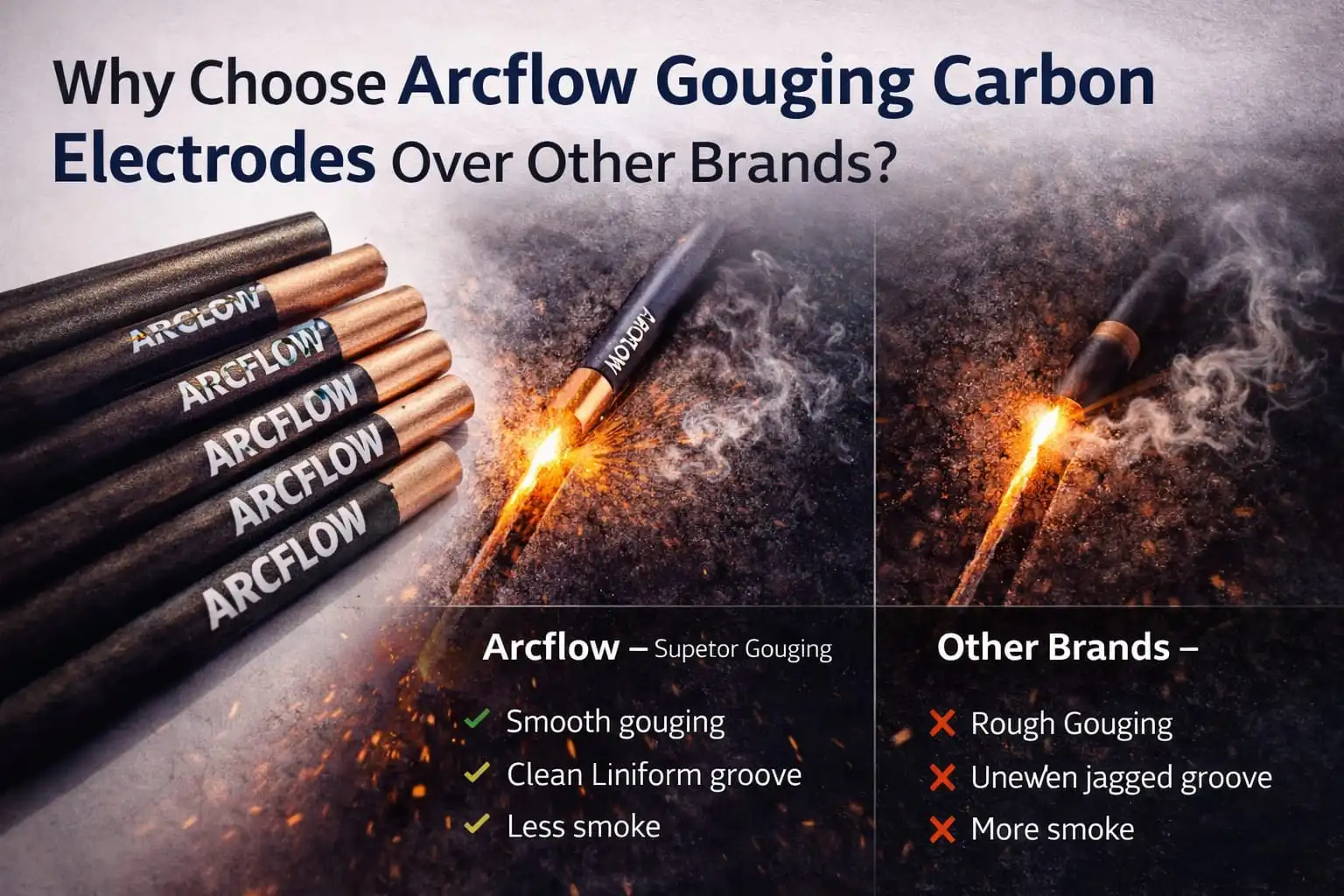 Gouging carbon electrode used for smooth and precise air carbon arc metal removal
