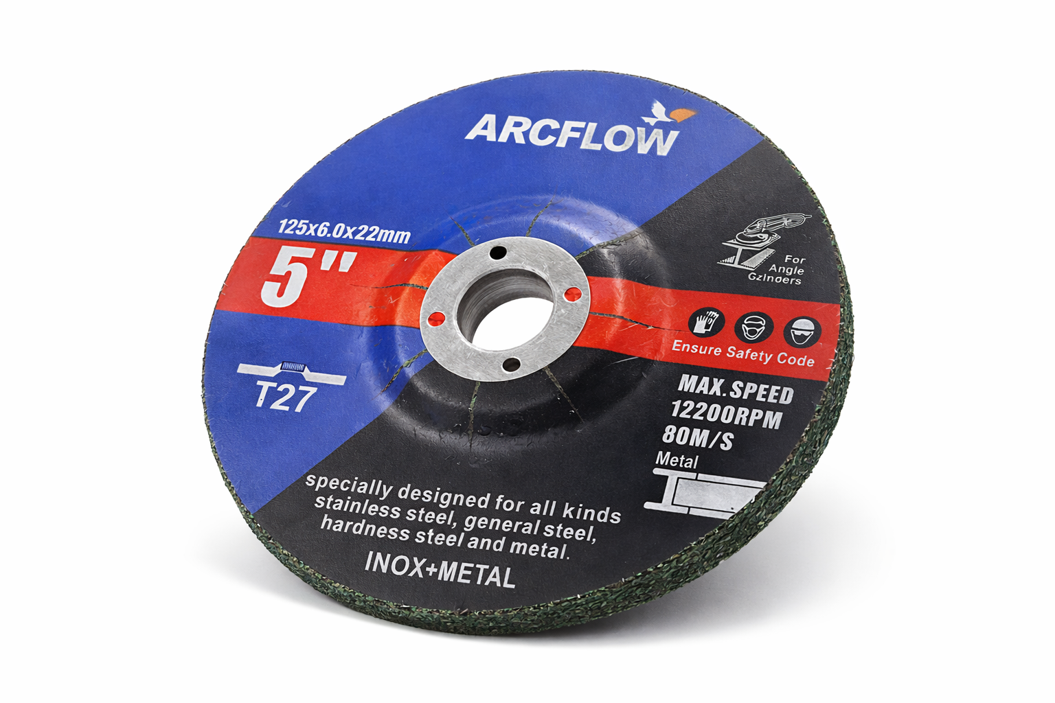 Grinding wheel 5 inch 125x6x22mm T27 for stainless steel and metal by ARCFlow