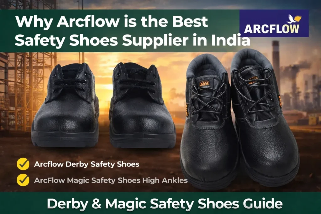 Safety derby shoes with steel toe protection for industrial workers and construction use