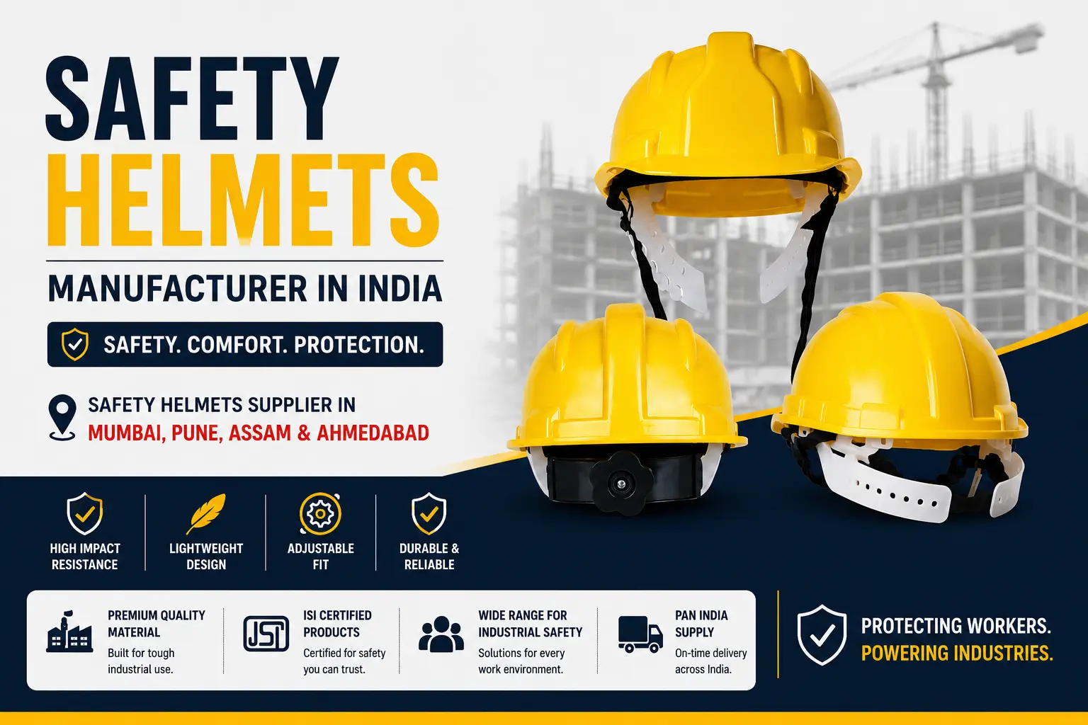 yellow industrial safety helmets manufacturer in india for construction and industrial safety