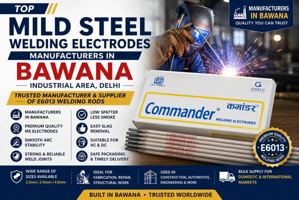 Mild steel welding electrodes manufacturers in Bawana industrial area with E6013 welding rods