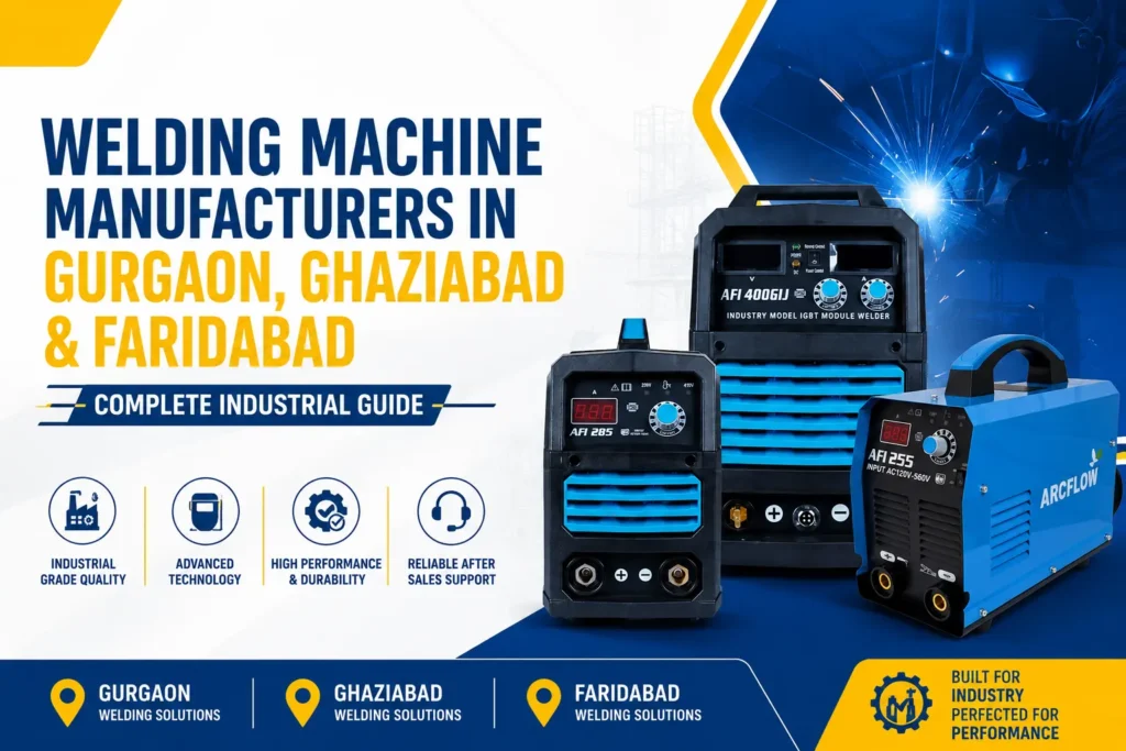 Industrial welding machines manufactured by Arcflow Industries for businesses in Gurgaon, Ghaziabad, and Faridabad featuring advanced inverter welding technology and heavy-duty performance.