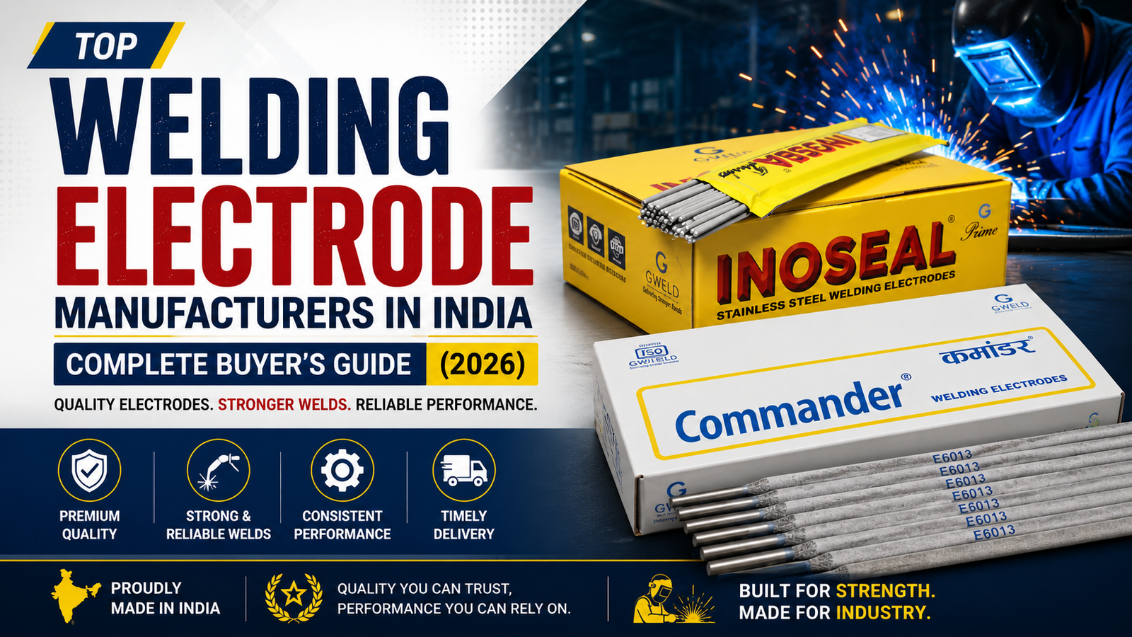 Top welding electrode manufacturers in India featuring premium welding electrode boxes, welding rods, and industrial welding process for the Complete Buyer's Guide 2026.