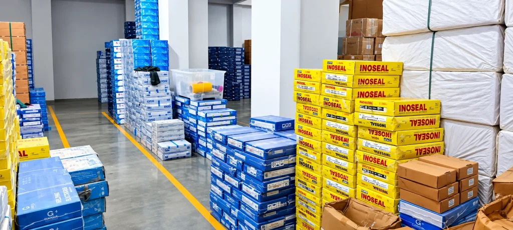 Colorful Warehouse Inventory Aisle