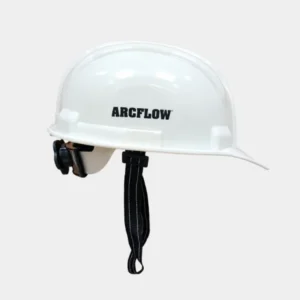 Yellow ratchet safety helmet by Arcflow Industries with adjustable ratchet suspension for construction, industrial, and workplace head protection in India.